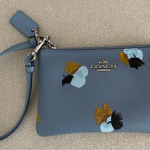 Coach Floral Patterned Blue Wristlet